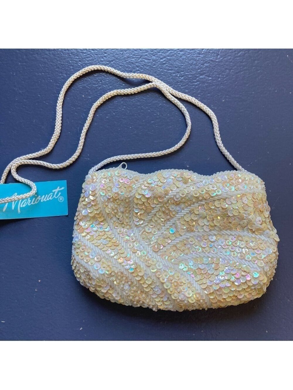 Sparkly Sequined Iridescent Crème/White Purse, NWT